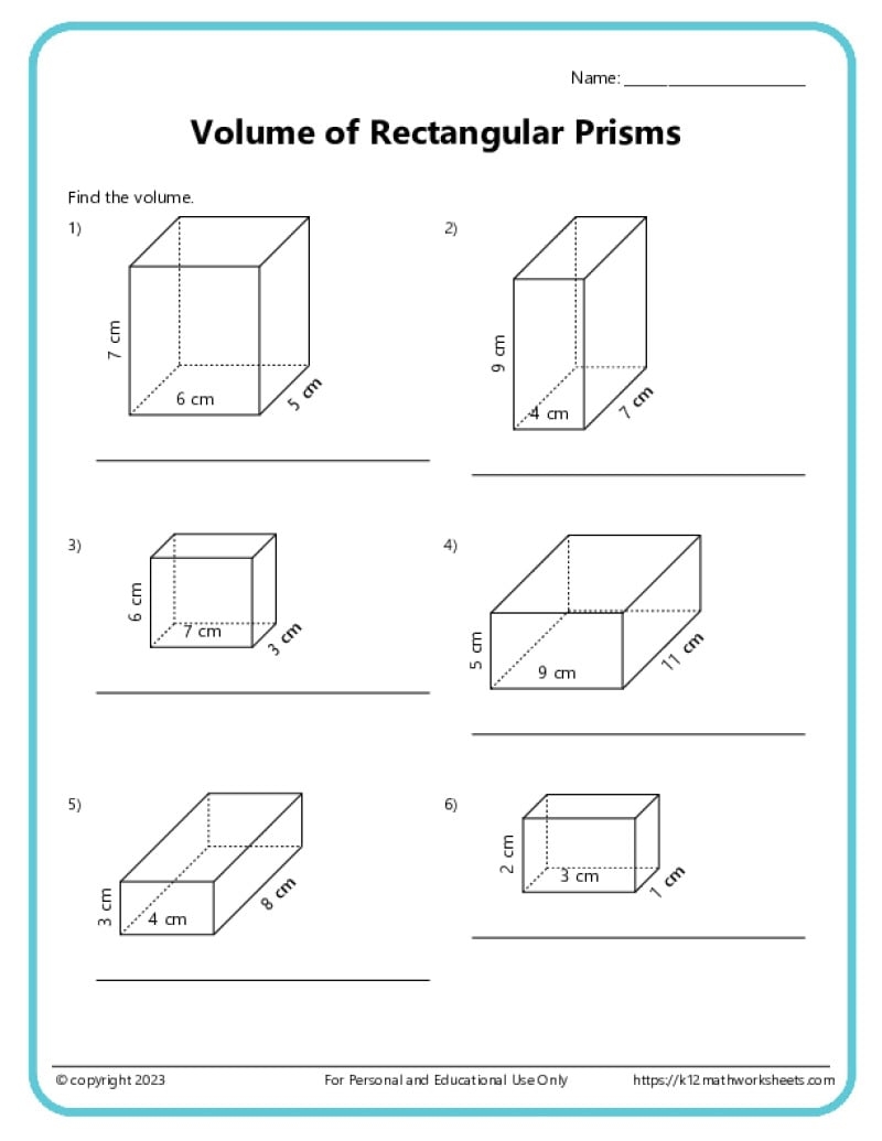 Volume And Surface Area Of Rectangular Prisms K12 Math Worksheets Volume And Surface Area Of Rectangular Prisms K12 Math Worksheets