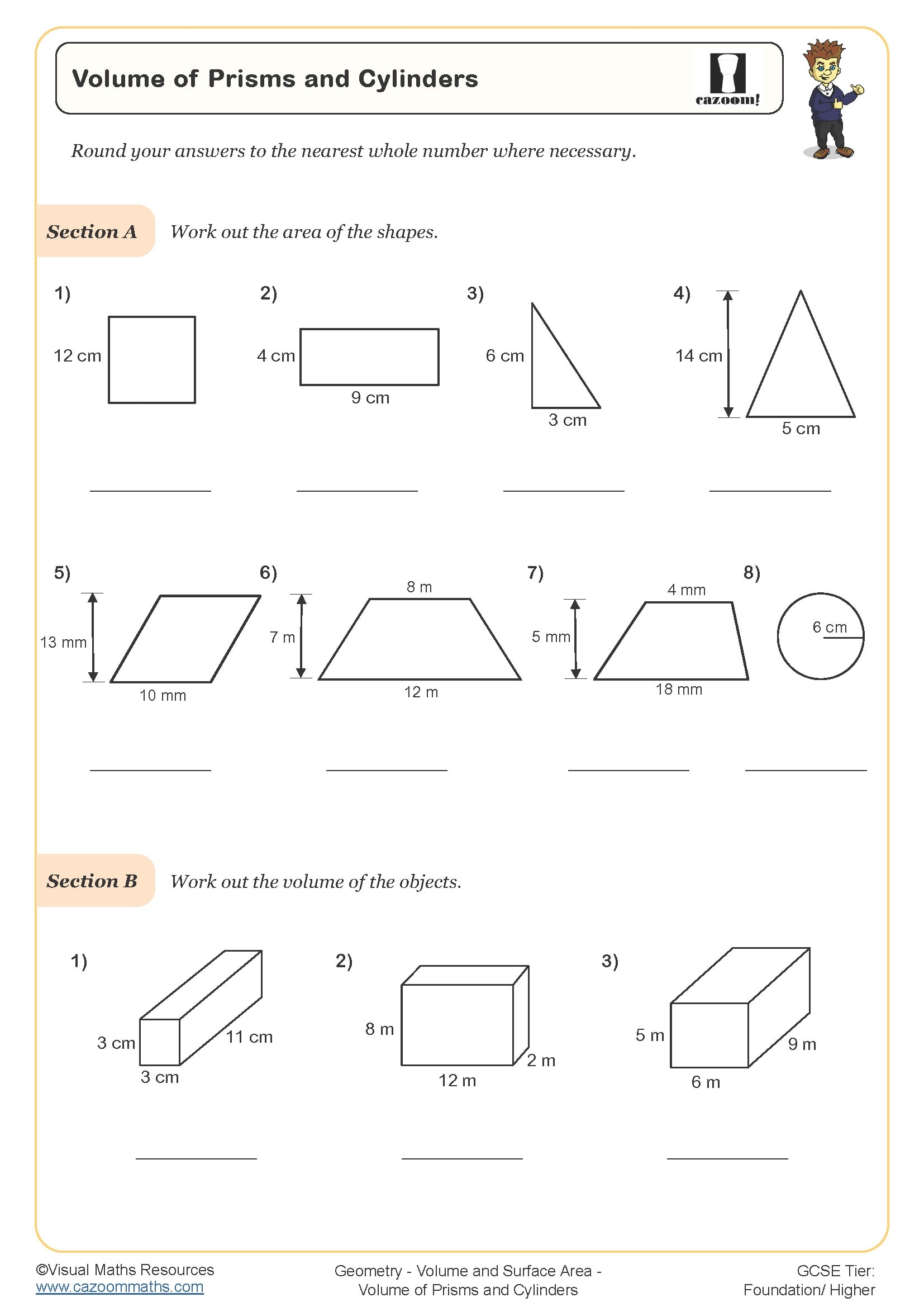 Volume Of Prisms And Cylinders Worksheet Printable PDF Worksheets