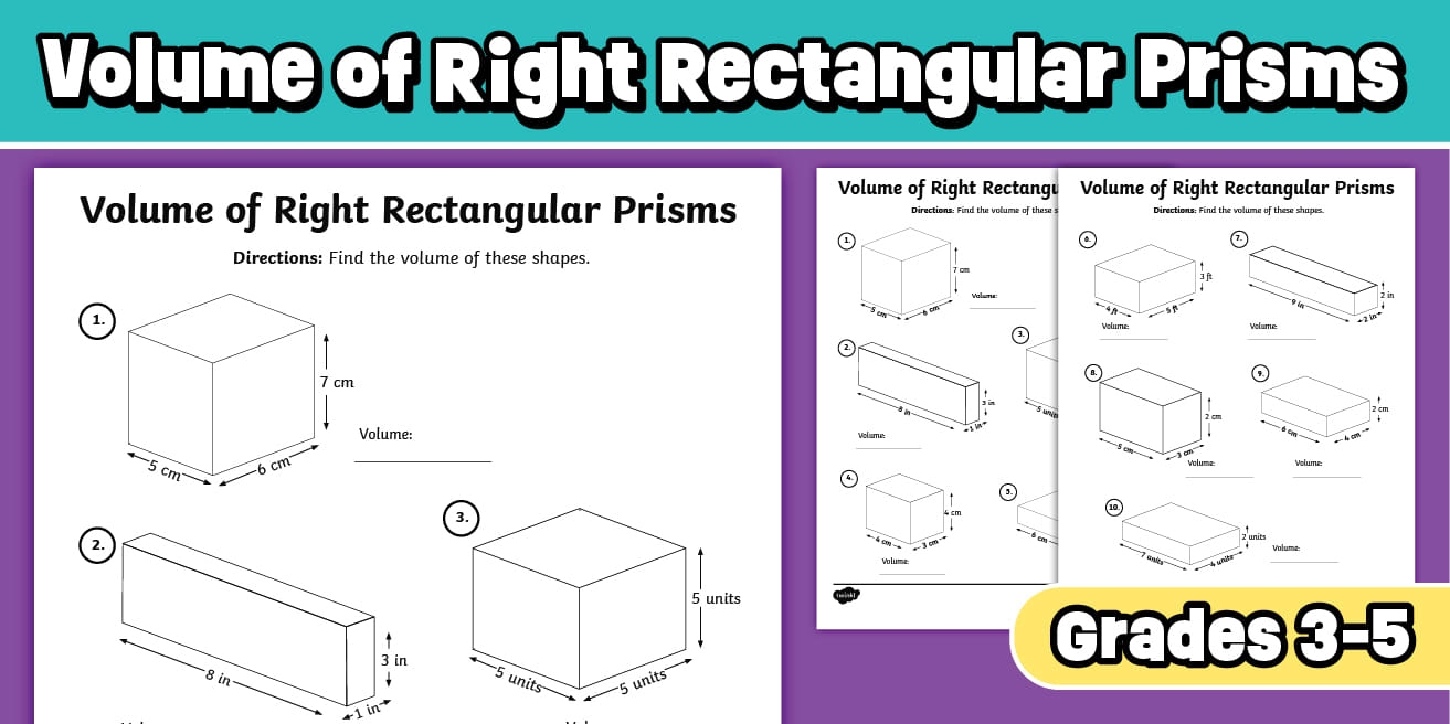 Volume Of Right Rectangular Prisms Worksheet For 3rd 5th Grade Volume Of Right Rectangular Prisms Worksheet For 3rd 5th Grade
