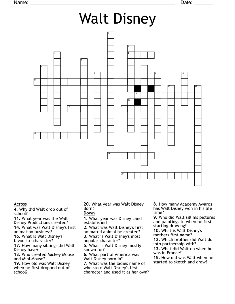 Walt Disney Crossword WordMint