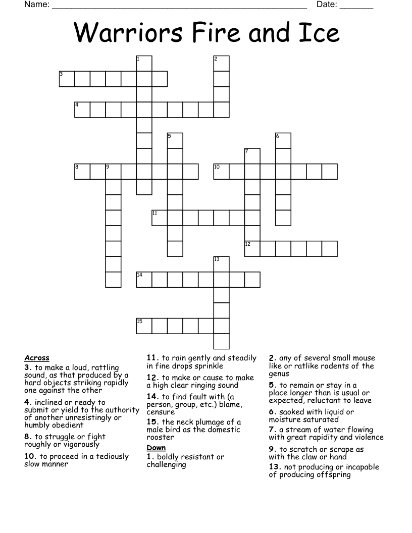 Warriors Fire And Ice Crossword WordMint