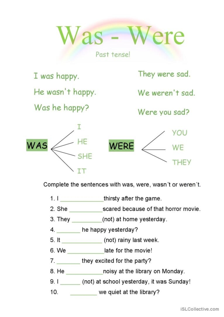 Was Were Explanation And Exercise English ESL Worksheets Pdf Doc