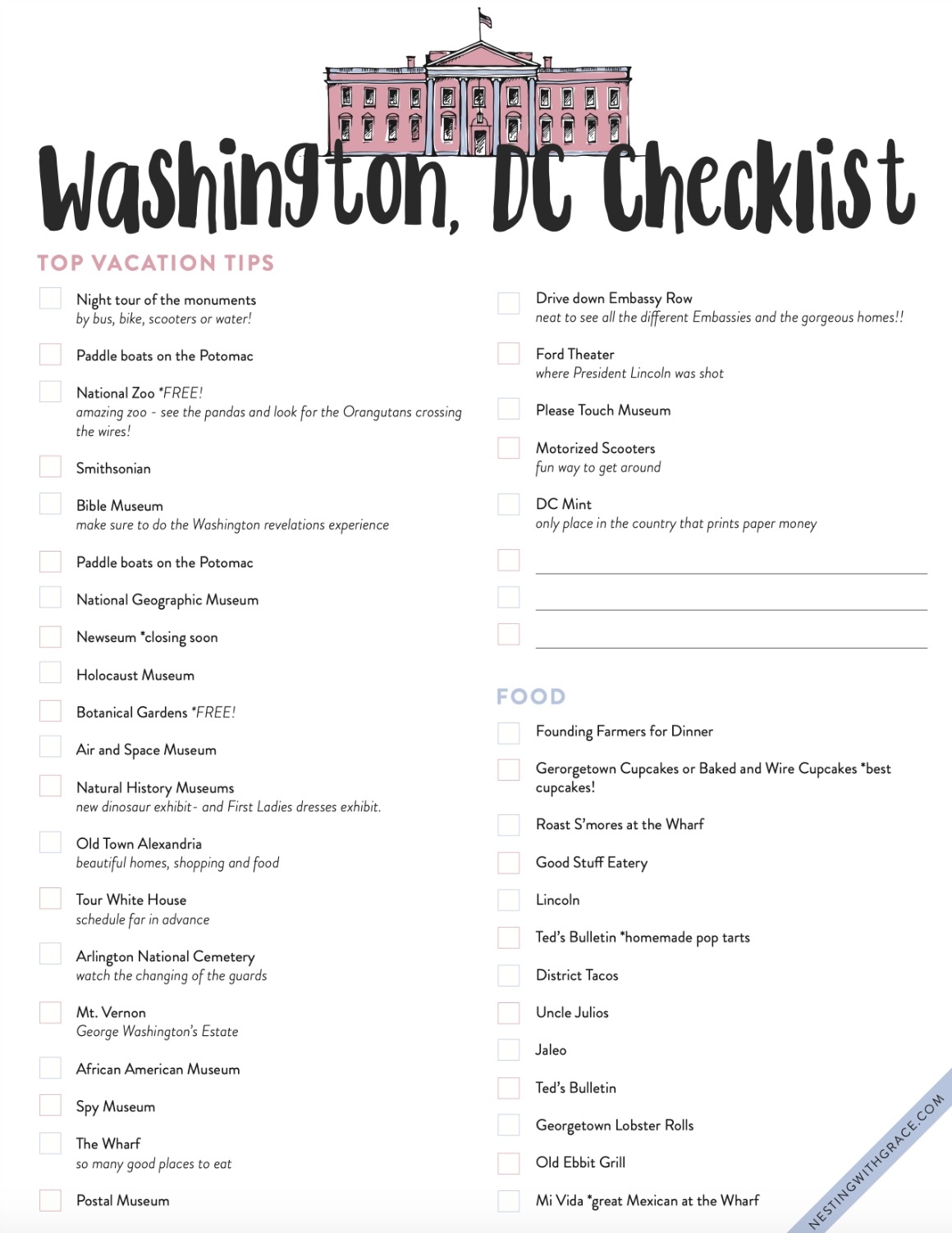 Washington DC TOP Things To Do With Printable Nesting With Grace