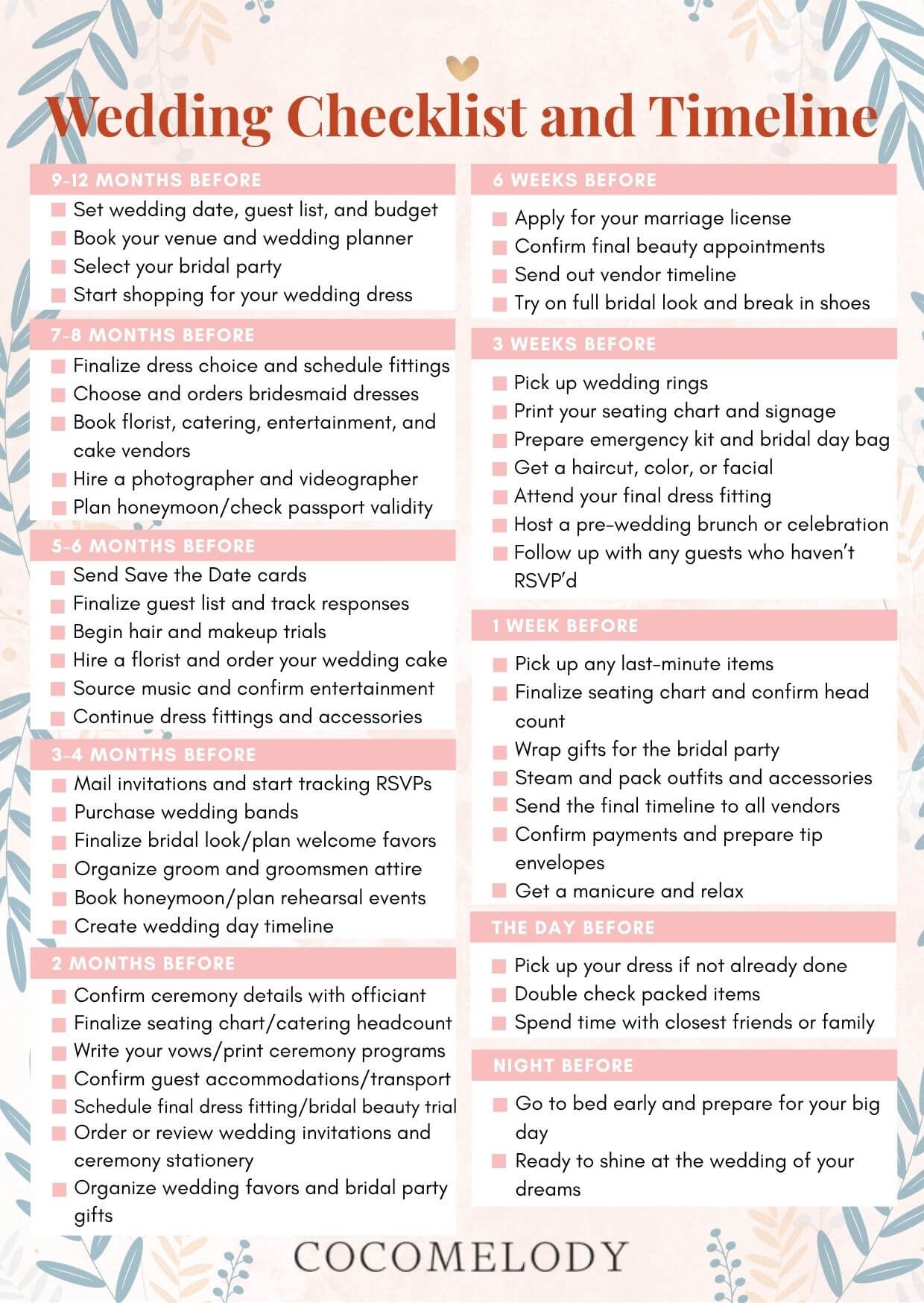 wedding to do list 6 months