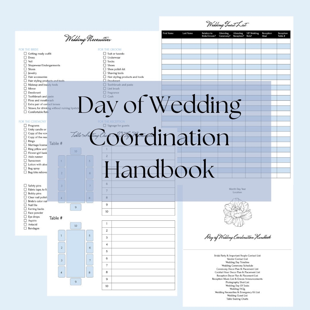 Wedding Coordination Handbook Planner Timeline Guest List digital Planner Etsy