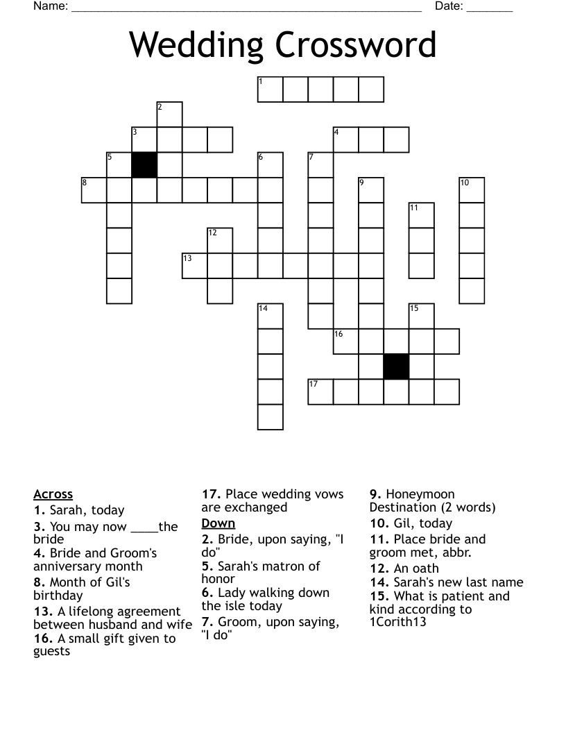 Wedding Crossword WordMint