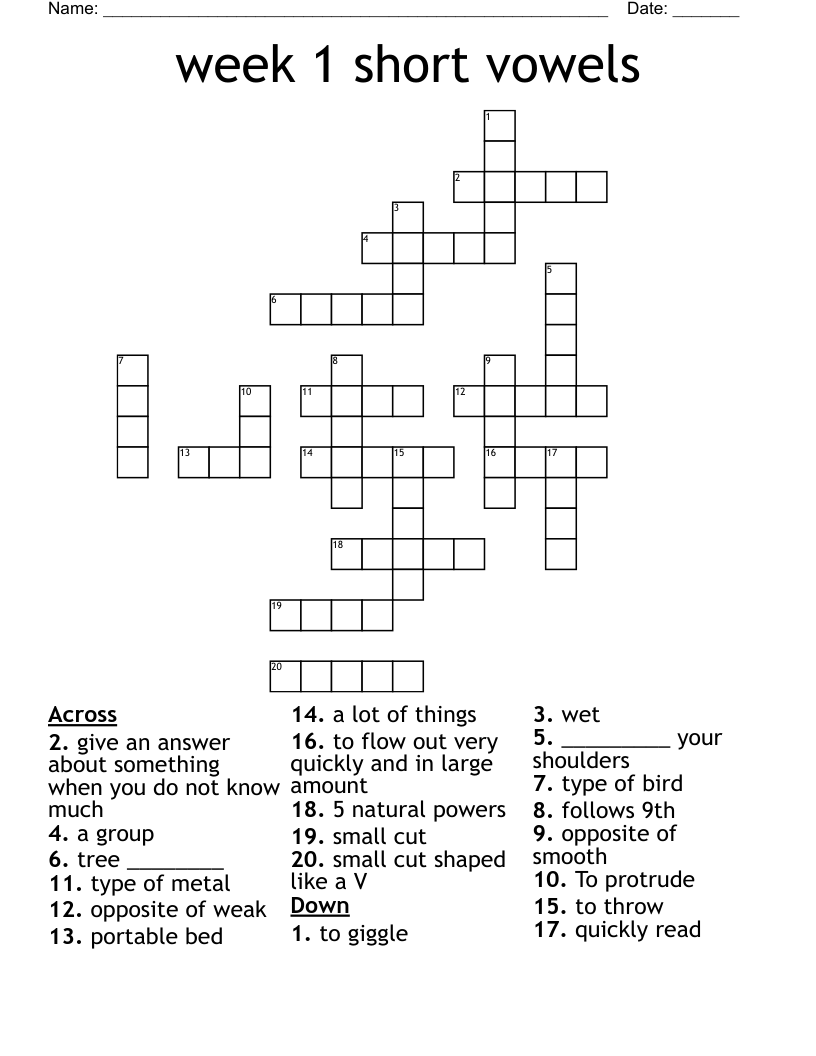 Week 1 Short Vowels Crossword WordMint