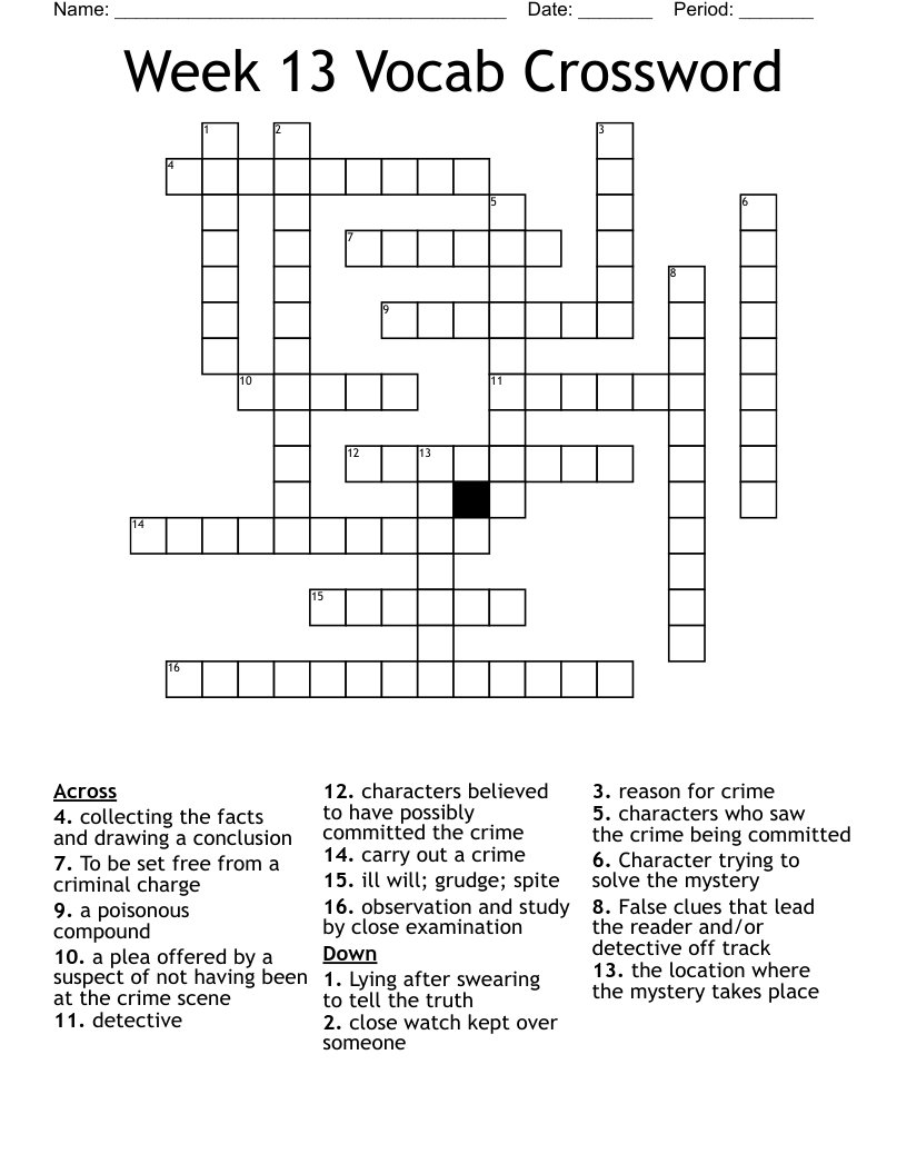 Week 13 Vocab Crossword WordMint