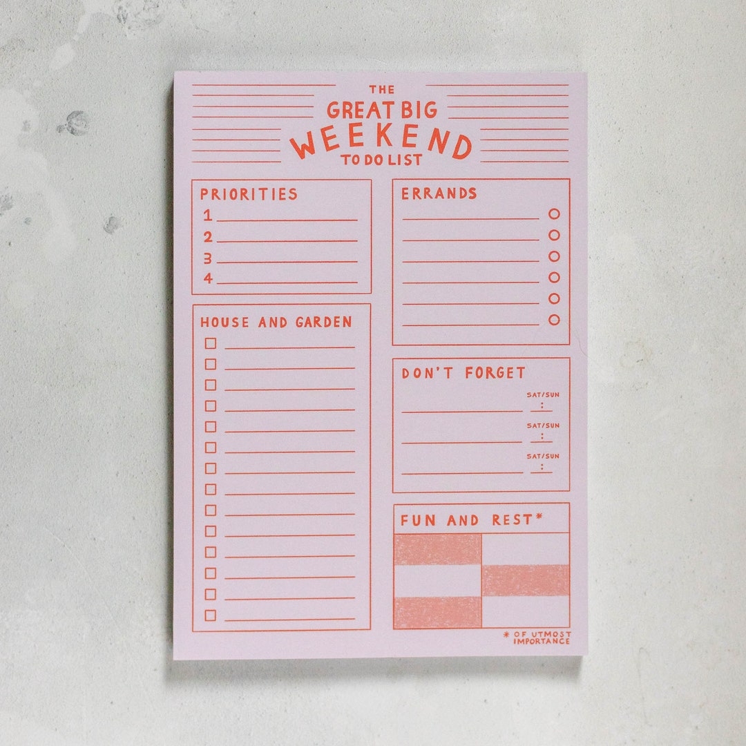 Weekend To do List Pad Priorities Errands Fun Rest 50 Sheets Etsy