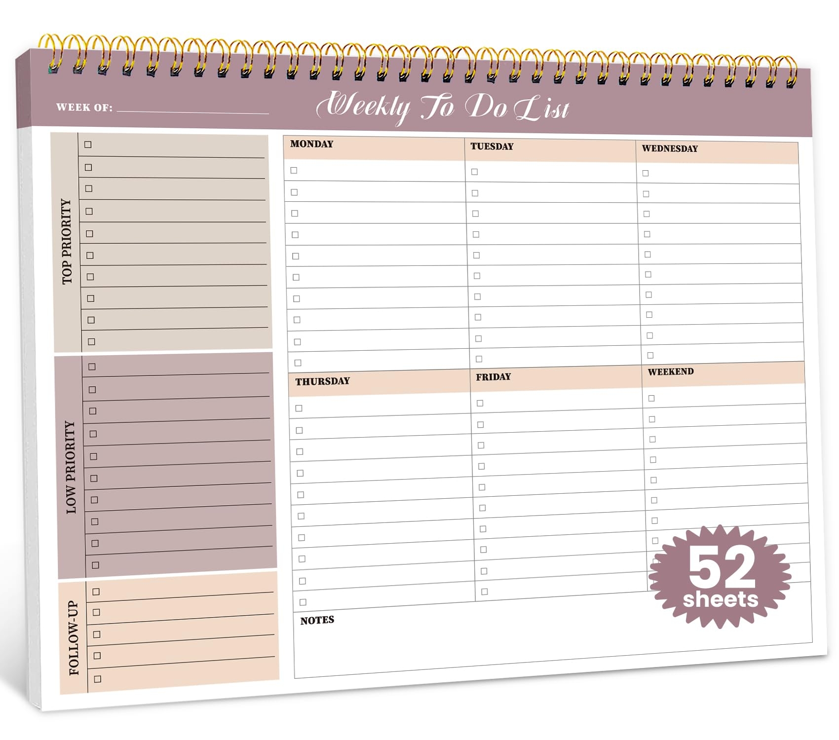 Weekly To Do List Notepad With 52 Undated Sheets 8 5 11 Midnight Lilac Amazon sg Office Products