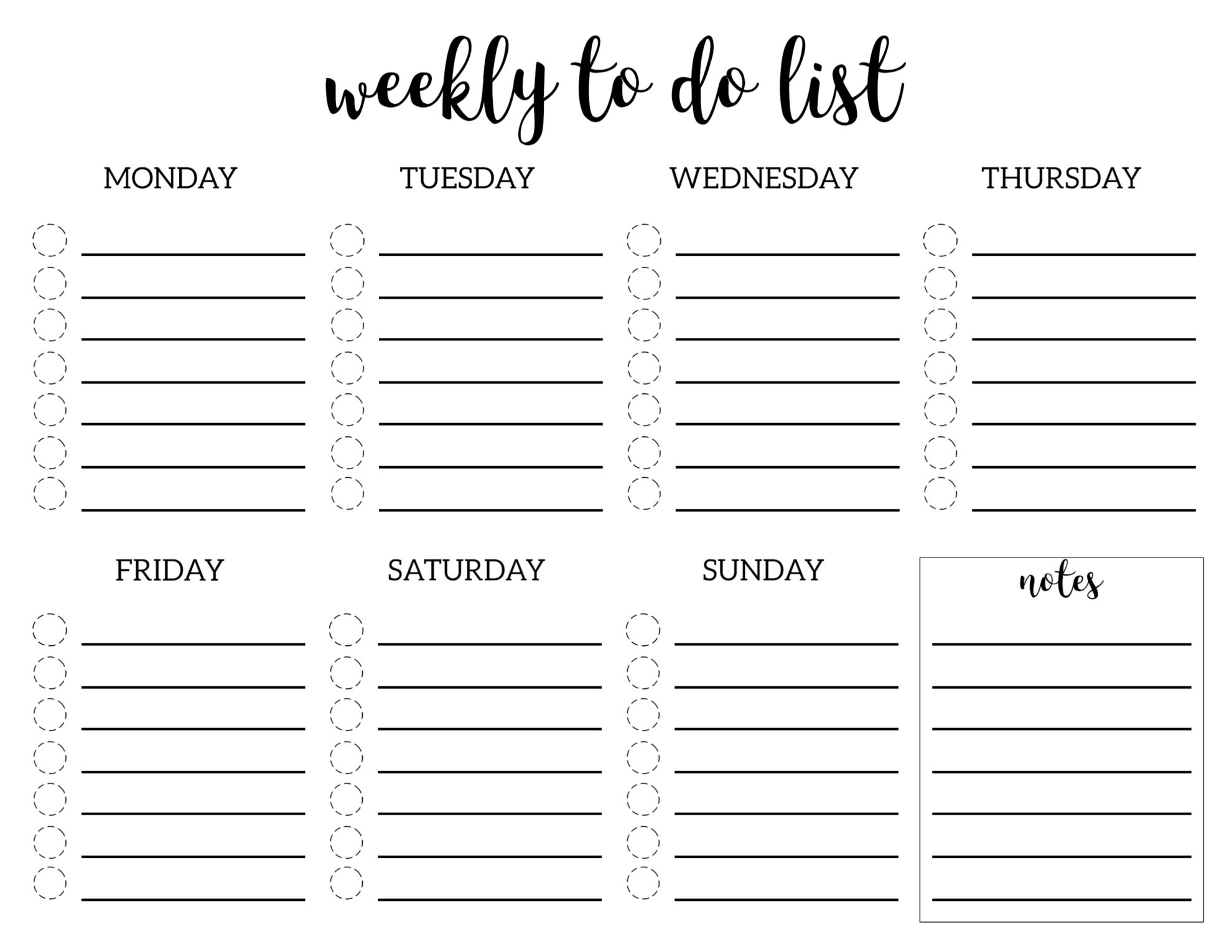 weekly planner with to do list