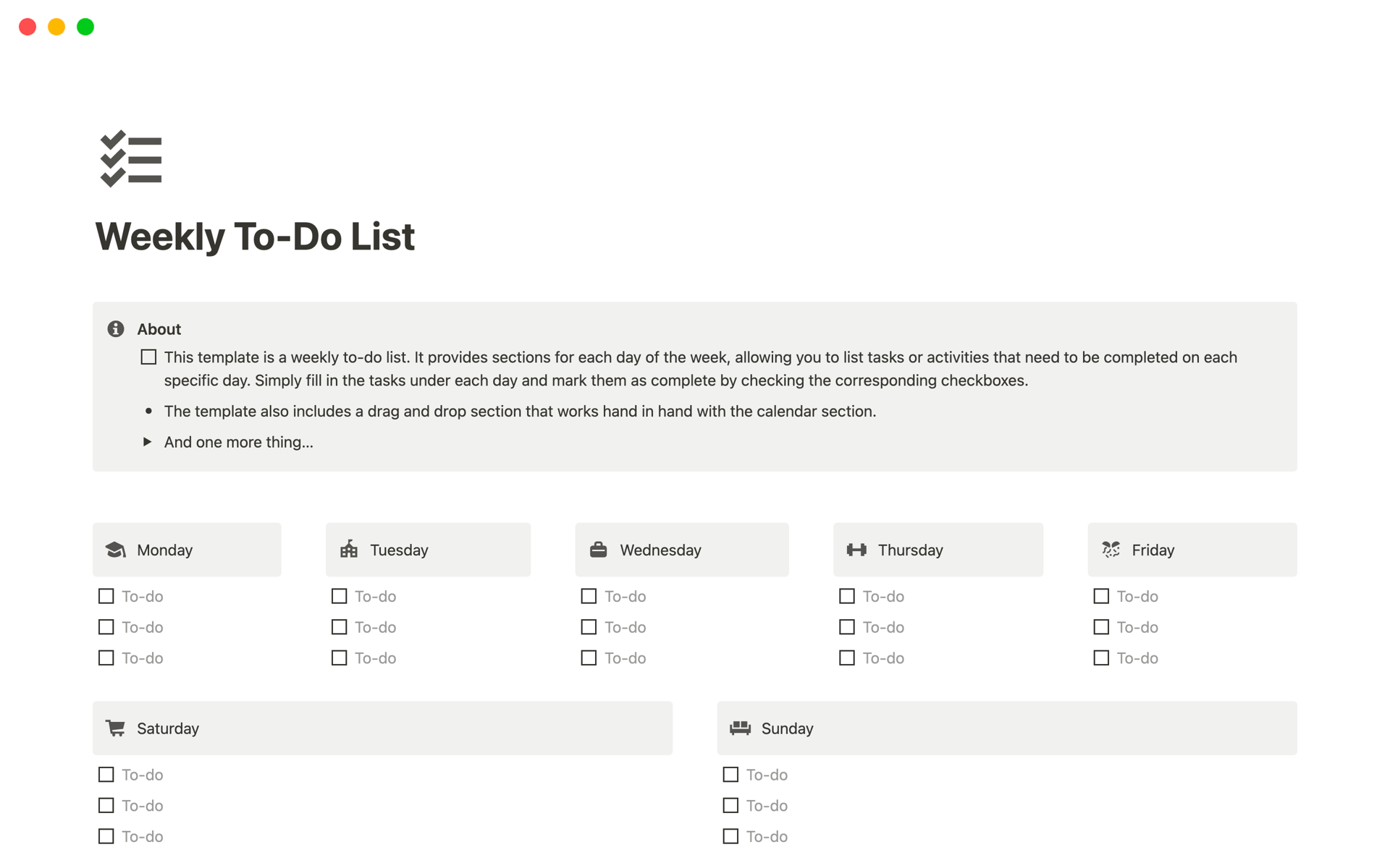 Weekly To Do List Template Notion Marketplace