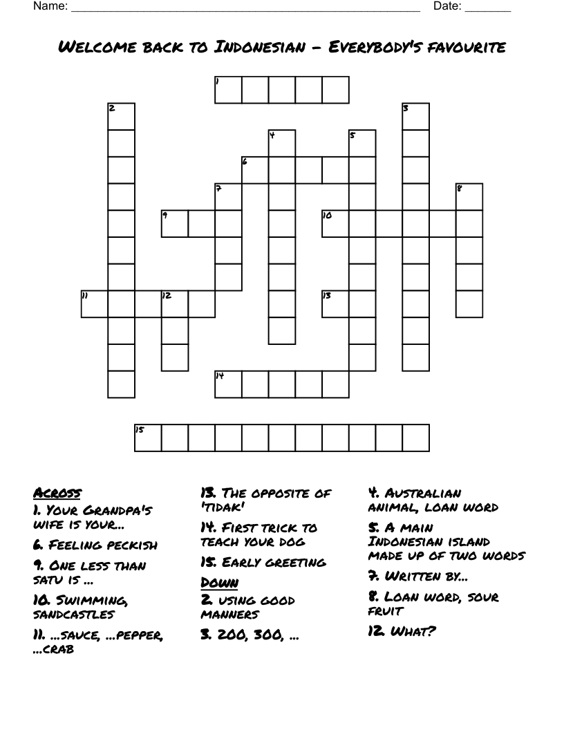 Welcome Back To Indonesian Everybody s Favourite Crossword WordMint Welcome Back To Indonesian Everybody s Favourite Crossword WordMint