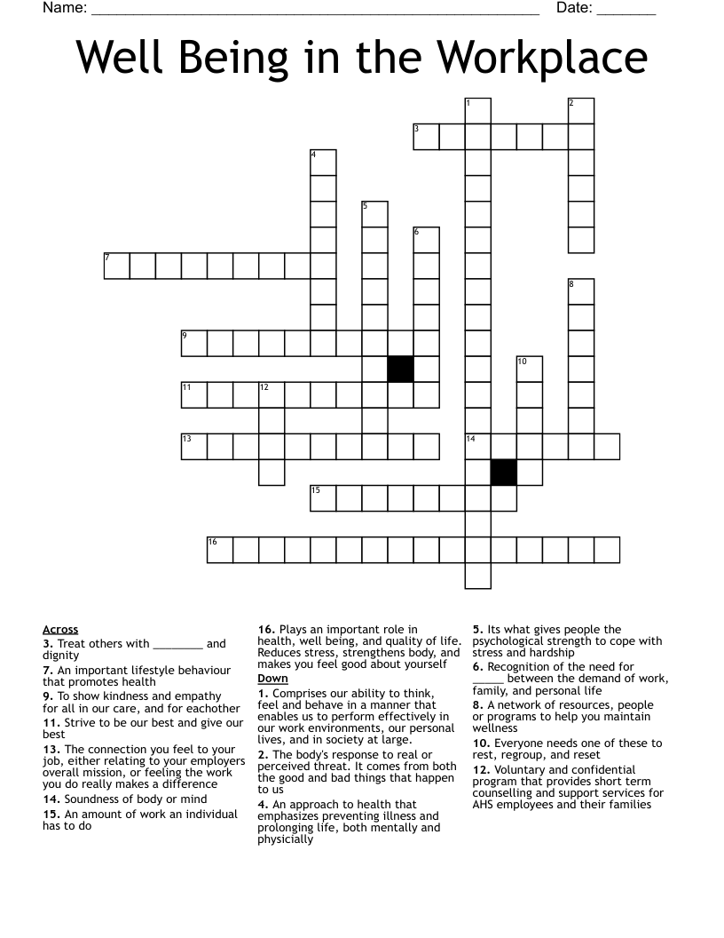 Well Being In The Workplace Crossword WordMint Well Being In The Workplace Crossword WordMint