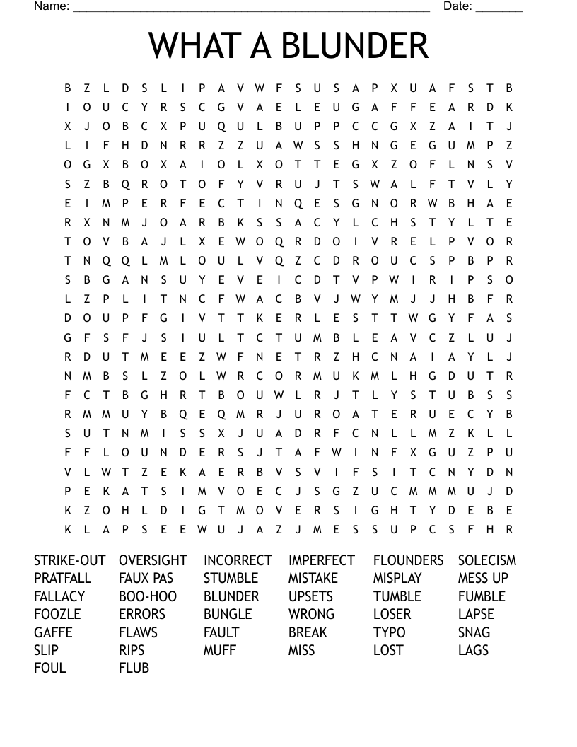 WHAT A BLUNDER Word Search WordMint WHAT A BLUNDER Word Search WordMint