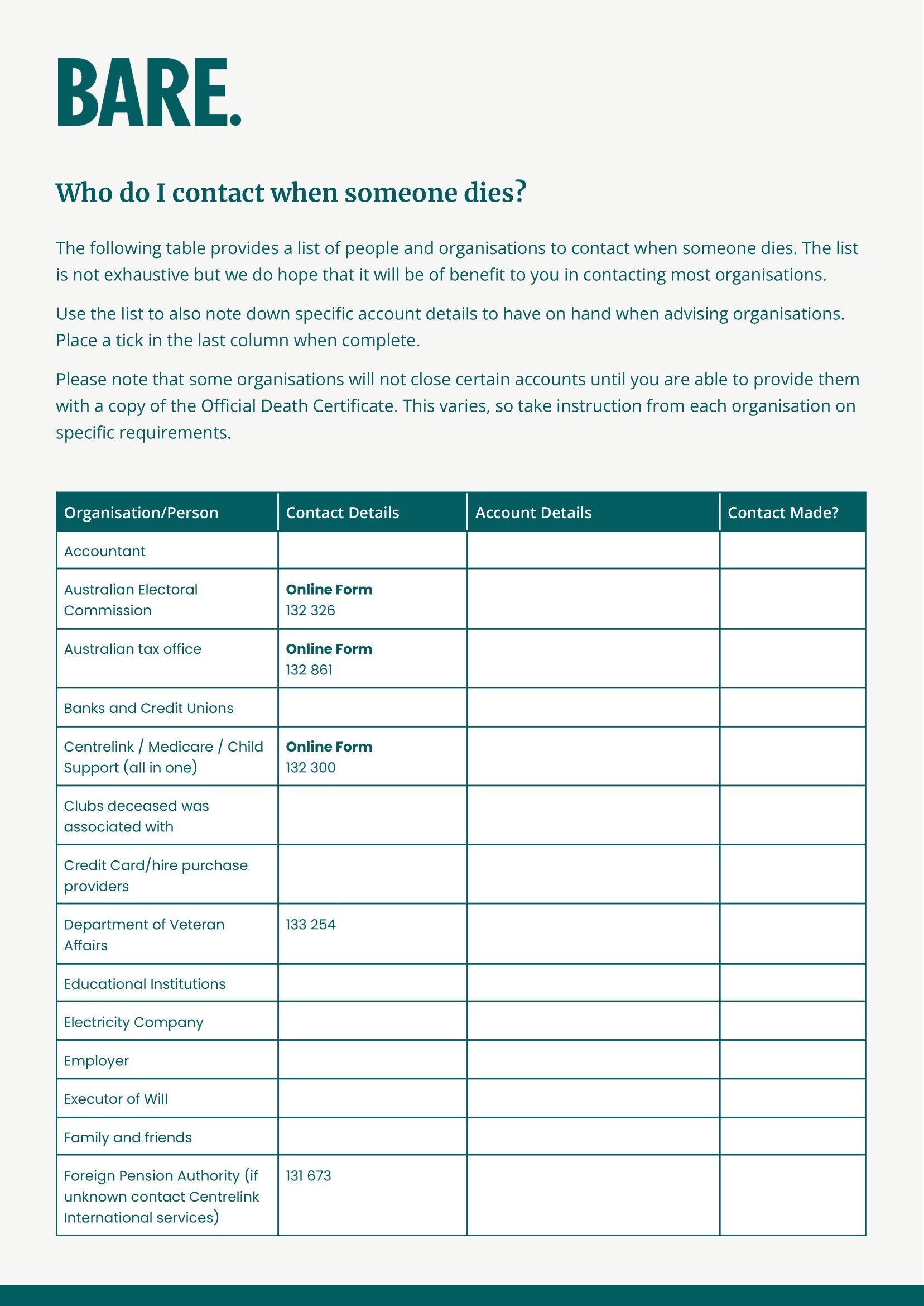 to do list when someone dies