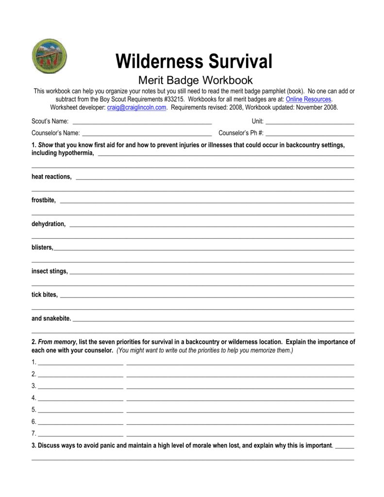 Wilderness Survival Merit Badge Workbook Wilderness Survival Merit Badge Workbook