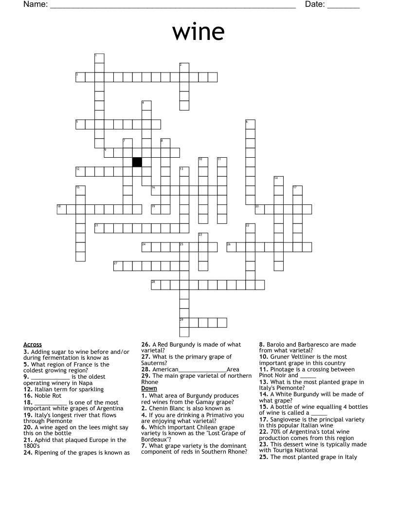 Wine Crossword WordMint Wine Crossword WordMint