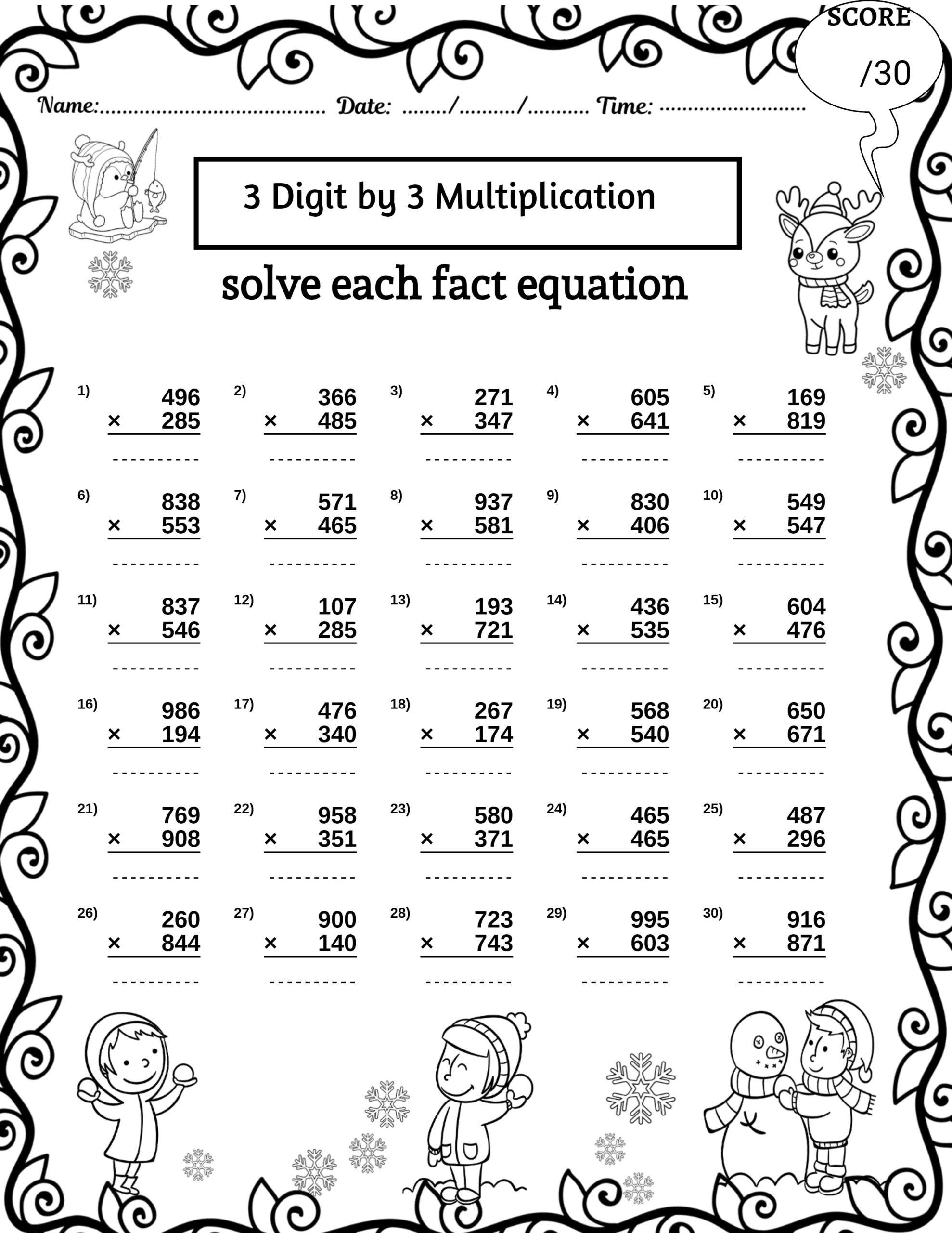 3 digit multiplication worksheets