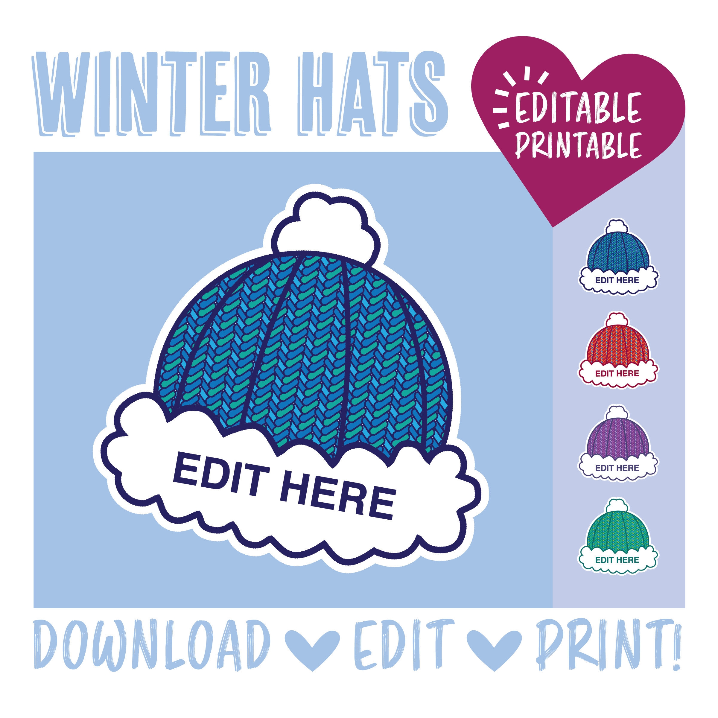 Winter Hats Knit Winter Wonderland Decorations Snow Christmas Printable Door Dec RA Elementary Education Name Tags Etsy