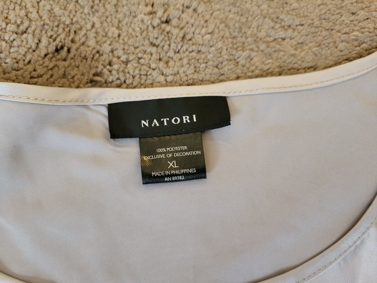 Women s Natori Feathers Satin Elements Top Shirt Blouse Gray Size XL NEW EBay