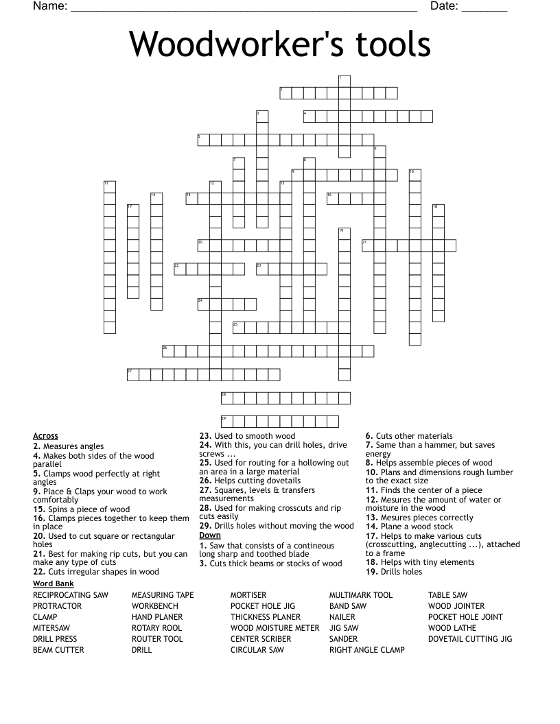 Woodworker s Tools Crossword WordMint