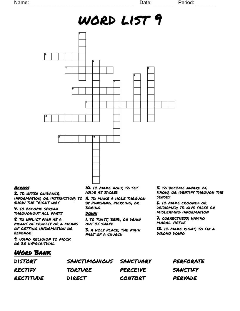 Word List 9 Crossword WordMint