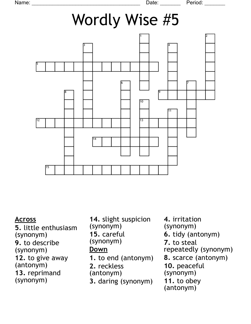Wordly Wise 5 Crossword WordMint Wordly Wise 5 Crossword WordMint