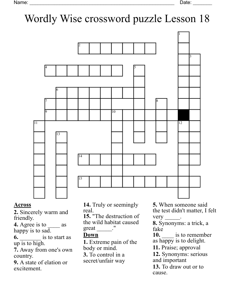Wordly Wise Crossword Puzzle Lesson 18 WordMint