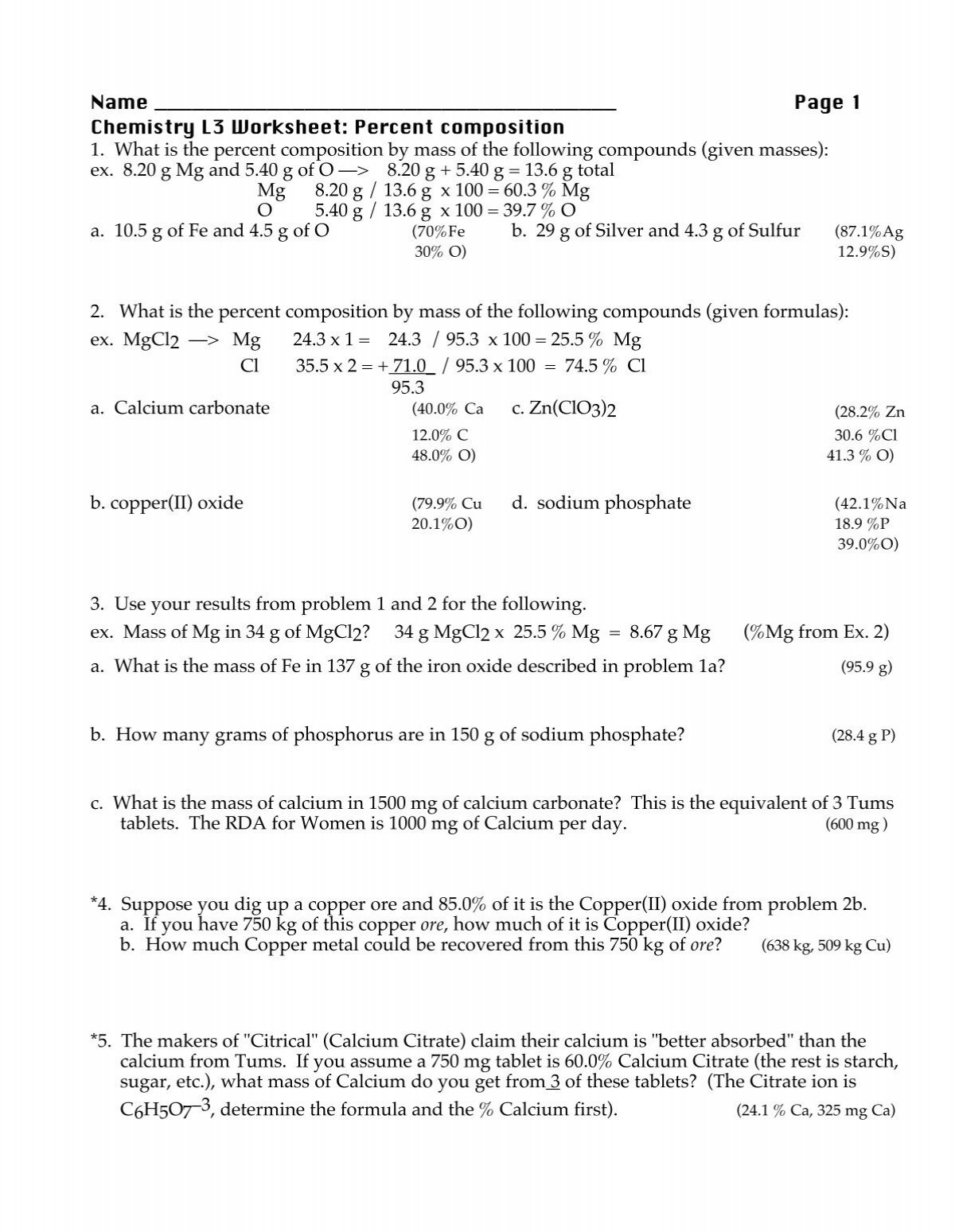 empirical and molecular formula worksheet