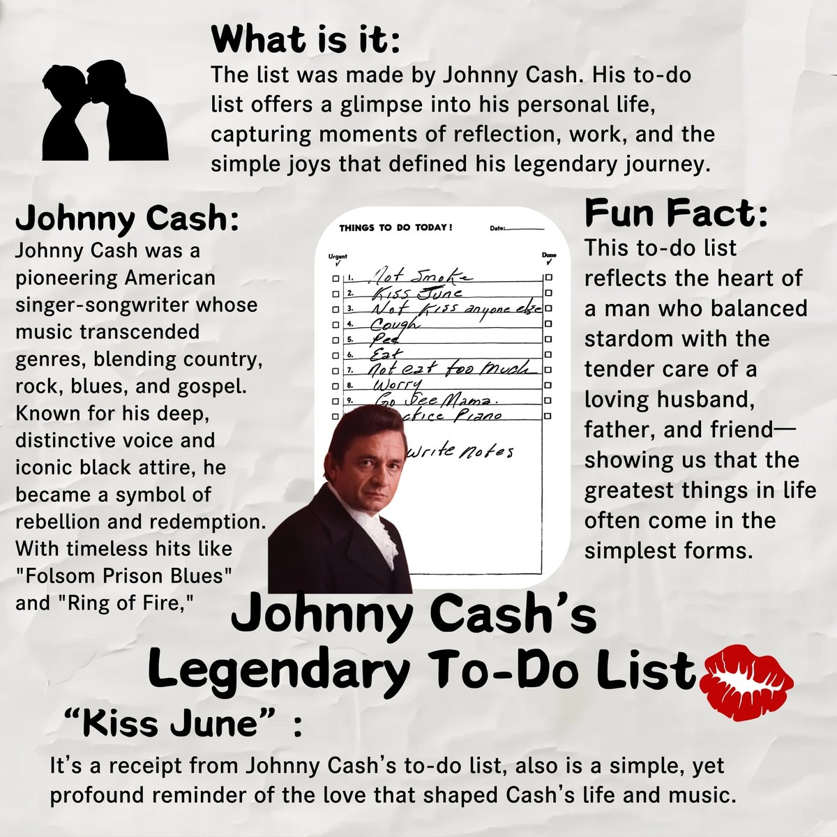 Write Kiss Wife In The To do List Come And See What Johnny Cash s Daily Life Is Use CamScanner To Save Your Own To do List JohnnyCash CamScanner Todos