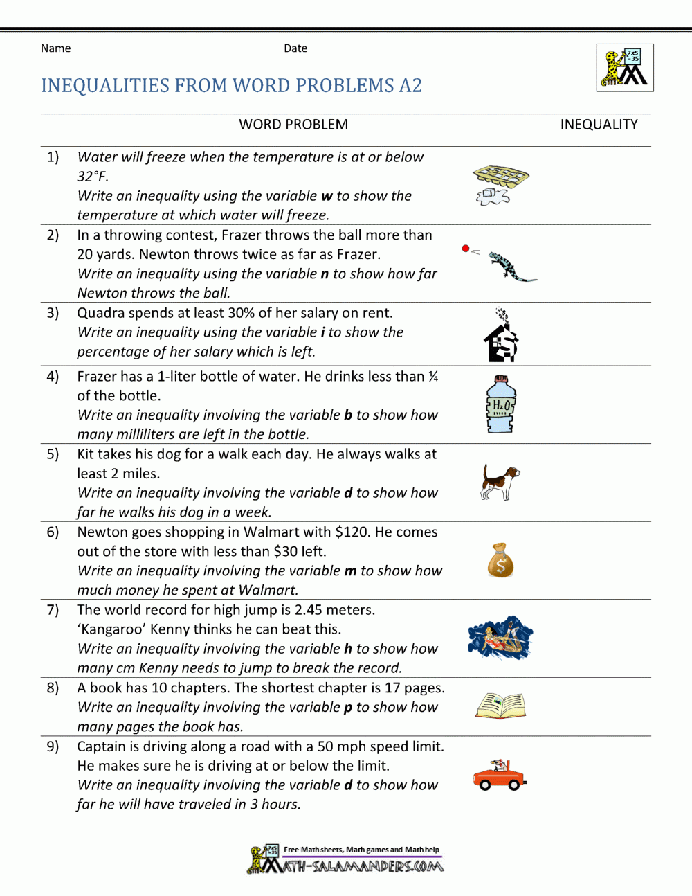 Writing Inequalities From Word Problems Writing Inequalities From Word Problems