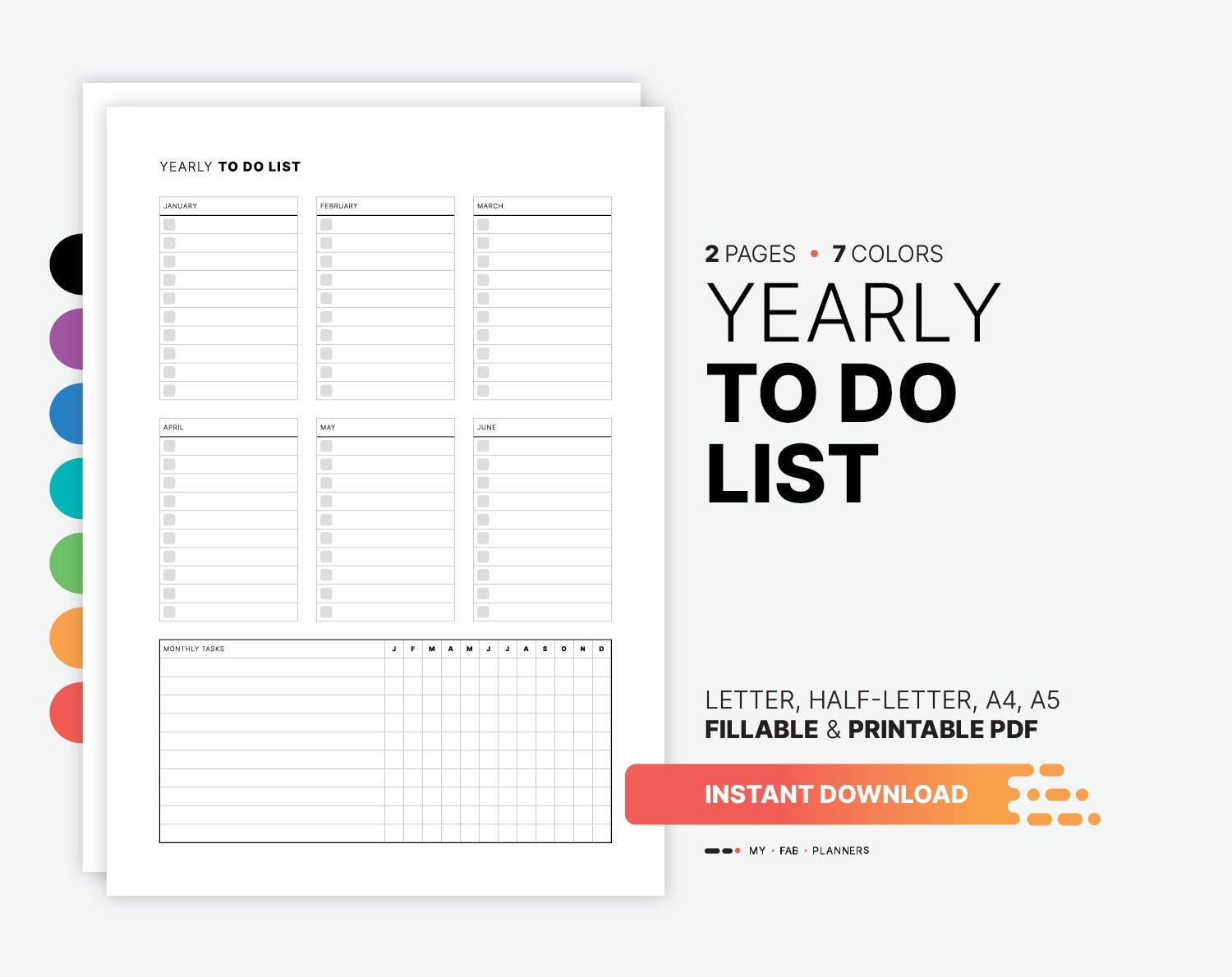 Yearly To do List Fillable Task Checklist printable PDF Etsy