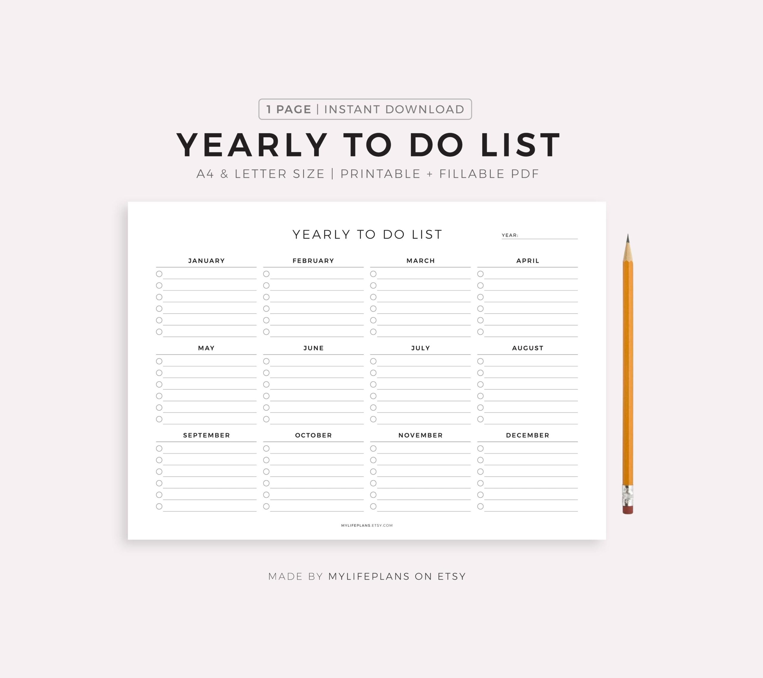 Yearly To Do List Printable Landscape Yearly Task List Minimalist Yearly Planner 12 Months Overview A4 a5 letter half Instant Download Etsy