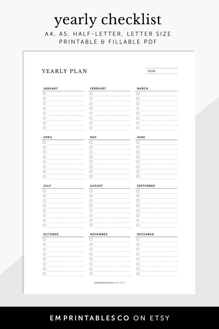 Yearly To Do List Yearly Checklist Yearly Tasks Yearly Goals Yearly Agenda Printable Planner